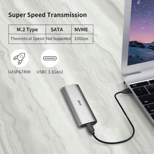Vista 8 de SSK Adaptador de carcasa SSD M.2 NVME sin herramientas, JMS583 Chip USB C 3.2 Gen 2 10Gbps PCIe MKey Carcasa de unidad de estado sólido externa