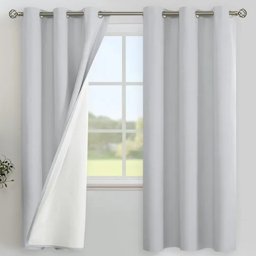 Vista 110 de YoungsTex - Cortinas 100% opacas para dormitorio, con aislamiento térmico y ojales, cortinas oscuras negras con capa pesada para ventana de sala