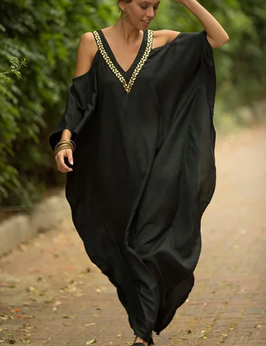 Vista 2 de AILUNSNIKA Cold Shoulder Turkish Kaftan Dresses for Women Plus Size Caftans