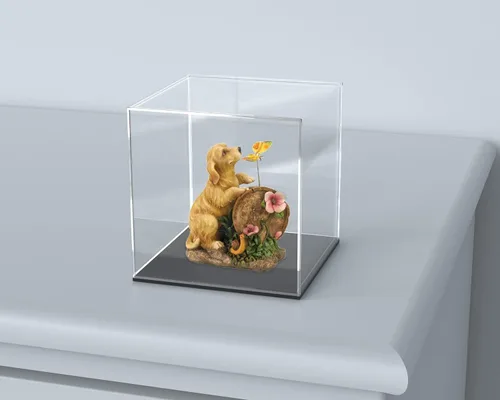 Vista 2 de Vitrina de acrílico transparente con base negra mate, vitrina premontada a prueba de polvo, caja transparente de una sola pieza para coleccionables