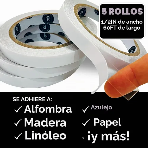 Vista 2 de HIPPIE CRAFTER Paquete de 5 cintas transparentes de doble cara, adhesivo resistente de 1/2 pulgada de ancho, cinta de montaje extraíble para Cinta