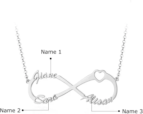 Vista 5 de Collar personalizado con nombre de 1 a 6 para mujer, diseño de infinito, para el día de la madre e hija.