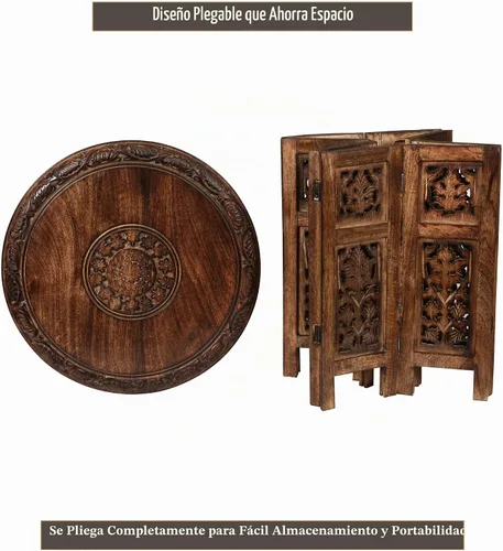 Vista 8 de Goroly Home - Mesa auxiliar octogonal plegable de madera de mango maciza, acento rústico de granja para sala de estar, dormitorio, entrada, espacios