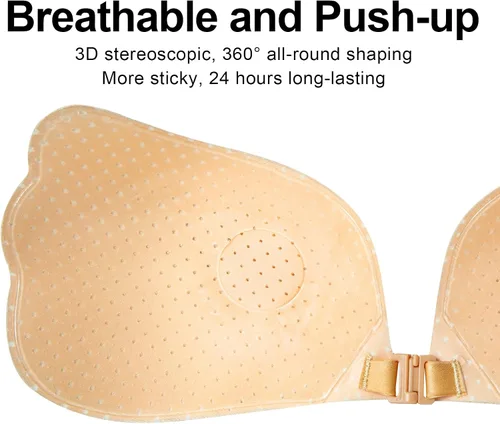 Vista 4 de Loritta 2 Pairs Adhesive Bra Invisible Strapless Pushup Sticky Bras for Women Nipple Covers Reusable Wing-Shaped Silicone Bra