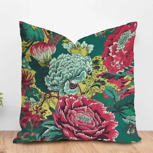 Vista 22 de ArogGeld Funda de almohada blanca con flores chinoiserie, funda de almohada para sofá, diseño floral verde y blanco, funda de almohada de lino A-12