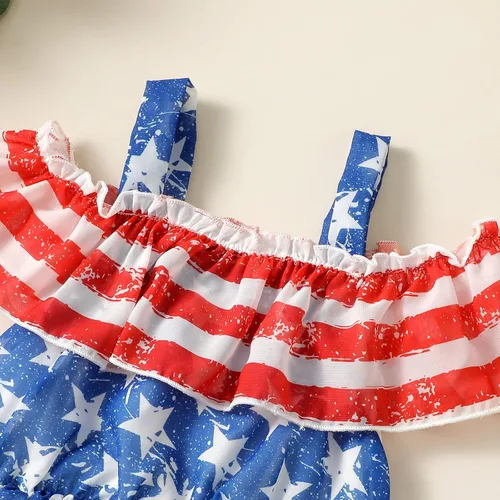 Vista 3 de Sanpersonlin Vestido de verano para niñas pequeñas, vestido de bandera americana, 4 de julio, estrellas y rayas, vestidos de princesa de gasa