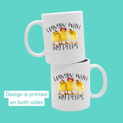 Vista 2 de Hangin with my Peeps Funny Farm Chicks - Taza de café con estampado de pollitos de granja, 11 onzas