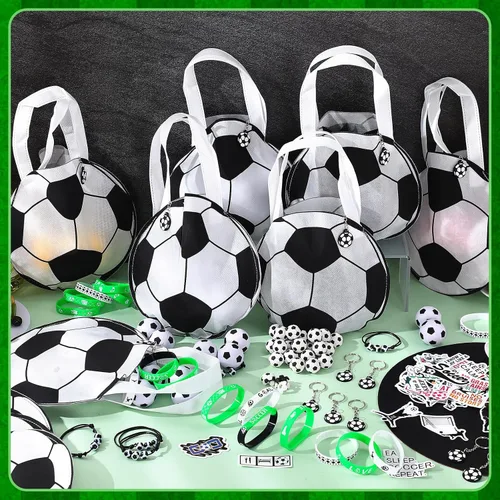 Vista 6 de Aoriher Juego de 194 piezas de recuerdos de fiesta de fútbol – Pulseras de silicona, mini pelotas hinchables de fútbol, llaveros de juguete, bolsas
