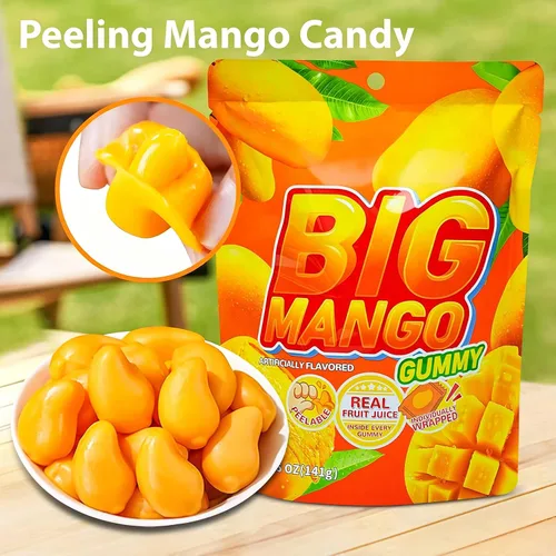 Vista 8 de MetaVita - Dulce de mango grande gomoso – Gomitas de mango pelables envueltas individualmente con puré real puro – Gomoso, sin gluten – Total 282g