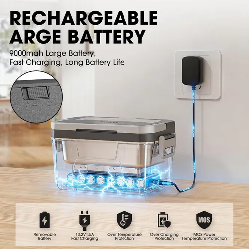 Vista 7 de Herrfilk Fiambrera eléctrica inalámbrica para adultos con control de aplicación, lonchera portátil con calefacción de 1.2 litros, funciona