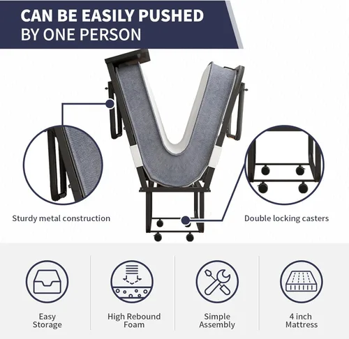 Vista 9 de ijuicy Cama plegable, cama plegable de 75 x 31 pulgadas con colchón de 5 pulgadas de grosor para adultos, relleno de espuma de alto rebote, cama