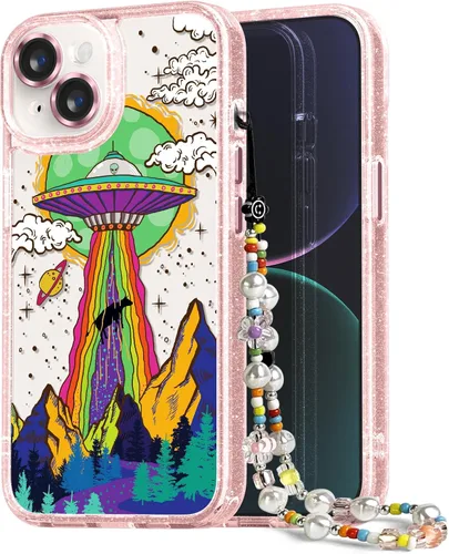 Vista 49 de Compatible para iPhone 13 Funda Bonita Estética - Funda para Teléfono Rosa con Purpurina con Protector de Cámara - Diseño de Cubierta