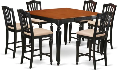 Vista 11 de East West Furniture CHEL5-BLK-LC - Juego de mesa de comedor de 5 piezas de altura de mostrador, incluye una mesa de cocina cuadrada con hojas