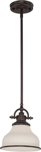 Vista 7 de Quoizel Grant Mini Lámpara Colgante, 8 Pulgadas 1-Luz Bronce Paladiano Cristal Ópalo Grabado Lámpara Colgante, Lámpara de Techo Colgante para Isla