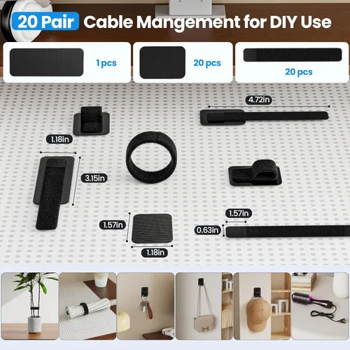 Vista 7 de Gestión de cables debajo del escritorio, 【Capacidad para 15 cables】【Ultra Adhesión】 Correa de cable de gancho y bucle, brida larga ajustable, clip
