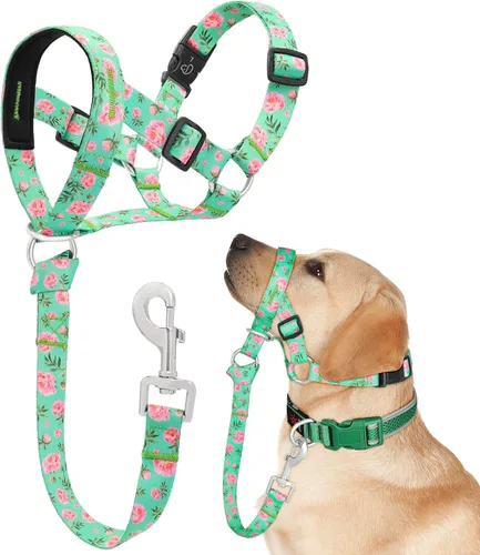 Vista 7 de Collar de cabeza de perro, cuello impreso sin tirones, ajustable para cabeza de perro, correa suave con enlace de seguridad, correa de bozal de 3