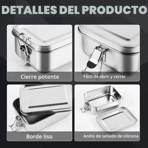 Vista 3 de 2 cajas Bento de acero inoxidable, 28.7 fl oz (28 onzas), recipientes metálicos para almacenamiento de alimentos, reutilizables, aptas