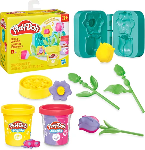Vista 10 de Play-Doh Paquete de dos flores, tulipanes, narcisos, girasol y margaritas, kit de manualidades para niños, regalos para niñas y niños