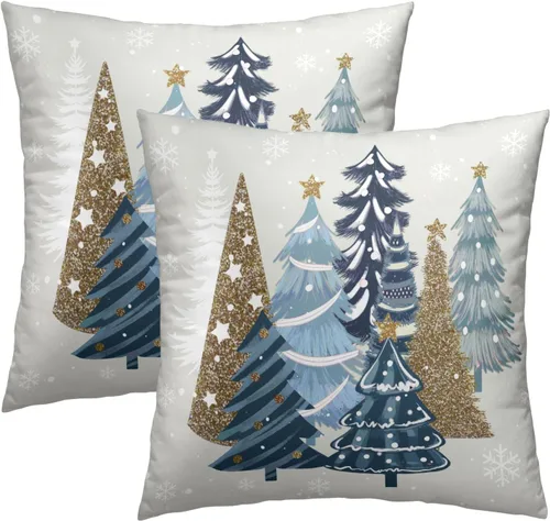 Vista 30 de Fundas de Almohada de Bosque de Pinos 22x22 Juego de 2, Fundas de Almohada Decorativas de Árboles de Abeto y Cedro Verde Nieve Beige de Invierno