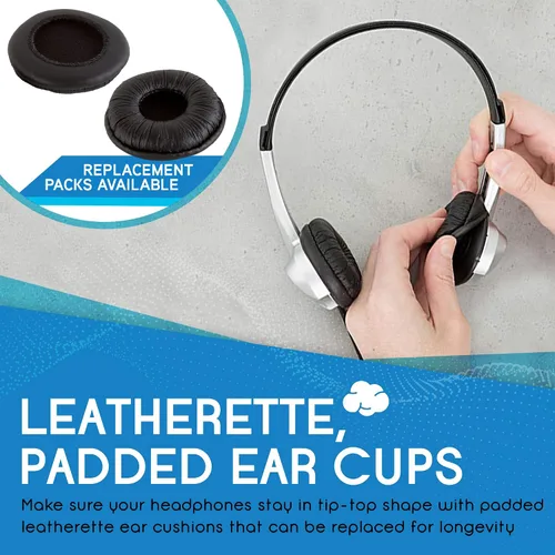 Vista 5 de Egghead Auriculares escolares estéreo con cojín de piel sintética (paquete de 20), negro/plateado