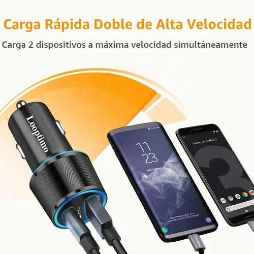 Vista 5 de Adaptador de cargador de coche rápido USB C de 45 W con cable tipo C de 3.3 Negro