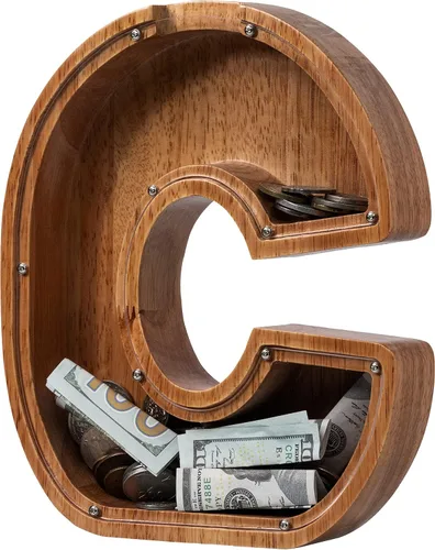 Vista 104 de Alcancía para niños y niñas, alcancía de madera con letra grande del alfabeto con inicial A, banco de monedas, regalos divertidos para cumpleaños