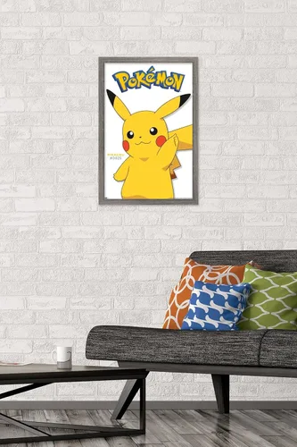 Vista 2 de Trends International Pokémon - Póster de pared de la serie Pikachu Feature Series, 14.72 x 22.37 pulgadas, versión enmarcada de madera de granero