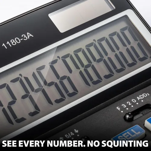 Vista 2 de Victor 1180-3A Calculadora de función estándar de 12 dígitos, batería y pantalla LCD de ángulo ajustable híbrida solar, ideal para escritorios