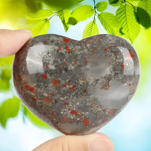 Vista 4 de SMQ Piedra de sangre de África, piedras de cristal en forma de corazón, piedras preciosas naturales, pisapapeles, bolsillo hinchado, gran sanación