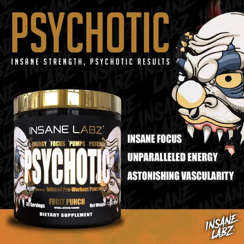 Vista 4 de Insane Labz Psychotic Gold, polvo de preentrenamiento altamente estimulante, concentración y energía de extrema duración, bombeo muscular