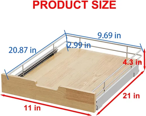 Vista 2 de Sikarou Organizador de gabinete extraíble, estante deslizante resistente, cesta de madera y alambre, cajón extraíble para cocina debajo