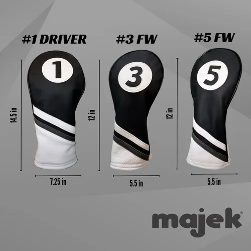 Vista 3 de Fundas para cabezas de golf de cuero blanco y negro estilo 1, 3, 5 fundas para conductores y cabezas de calle para conductores de 460 cc
