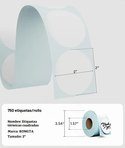Vista 2 de Etiquetas térmicas redondas de 2 pulgadas, etiqueta térmica directa, rollo Blanco