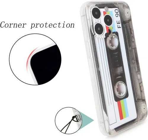 Vista 3 de FAteamll Funda para iPhone 14 Pro Max, acabado mate, resistente, suave, con esquinas reforzadas, TPU suave, parachoques retro, funda de cinta