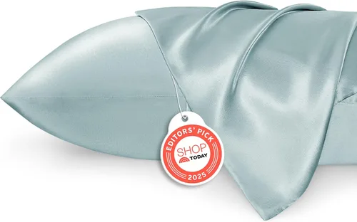 Vista 27 de Bedsure Paquete de 2 fundas de almohada de satén similares a las fundas de almohada de seda tamaño estándar, funda de almohada para mujeres que
