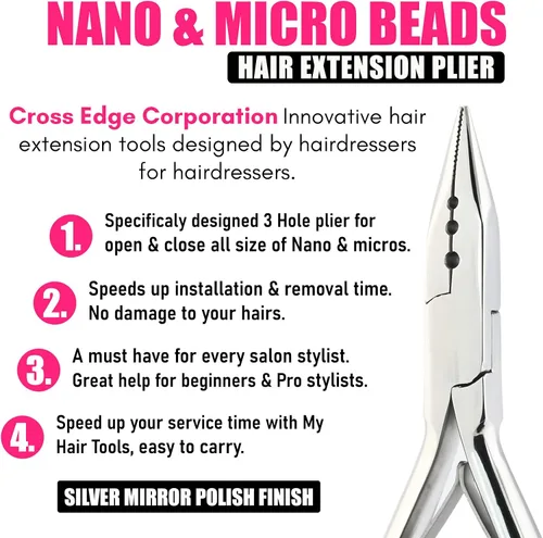 Vista 2 de Herramientas de extensión de cabello con asas suaves, mini 3 agujeros, microcuentas de silicona y nanoanillos, extensiones de cabello, alicates