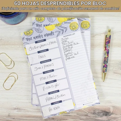 Vista 3 de bloom daily planners - Bloc de notas semanal para planificar las comidas con imanes para el refrigerador, incluye una «Lista de compras de Limones