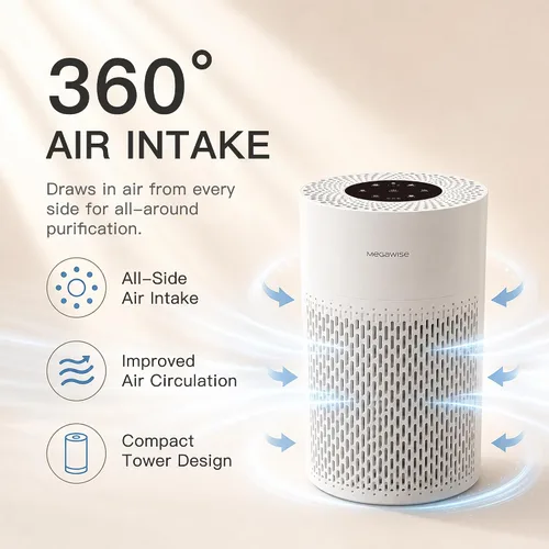Vista 2 de MegaWise Purificador de aire silencioso de escritorio con 3 velocidades para oficina en casa, filtro HEPA verdadero con sensor inteligente