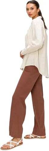 Vista 2 de Cali1850 Camisas casuales de lino para mujer Blusa de manga larga con botones y cuello superior