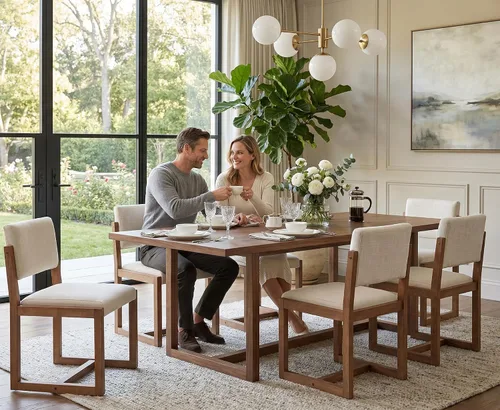 Vista 11 de DUOMAY Juego de 2 sillas de comedor tapizadas, sillas de comedor modernas de mediados de siglo, sillas auxiliares de cocina de tela de lino con Beige