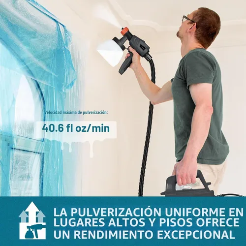 Vista 3 de Tilswall Pulverizador de pintura, pistola eléctrica de pintura en aerosol HVLP de 800 W, 40.6 fl oz/min, con manguera de aire de 2.5 M, recipiente