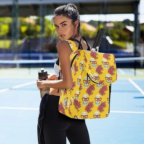 Vista 7 de Sporting Goods - Bolsa de tenis de gran almacenamiento, estilo mexicano, Cinco de Mayo, gafas de sol de calavera, 3 raquetas de bádminton