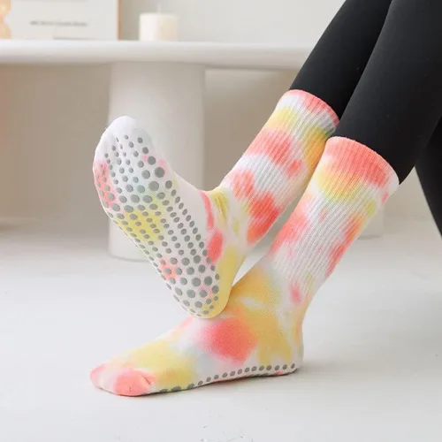 Vista 5 de HPOYUR 3 pares, calcetines de yoga de teñido anudado, calcetines antideslizantes, ideales para pilates, barra pura, ballet, danza, entrenamiento