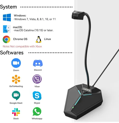 Vista 6 de Micrófono de computadora USB, micrófono de escritorio omnidireccional de condensador Plug & Play para PC y portátil, botón de silencio con indicador