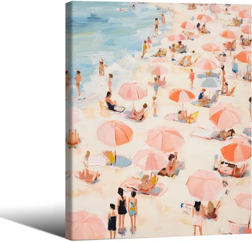 Vista 27 de Arte de pared costero de verano rosa pastel playero surfing pósteres de vaquera, impresiones en lienzo estéticas de 08 x 10 pulgadas, marco negro