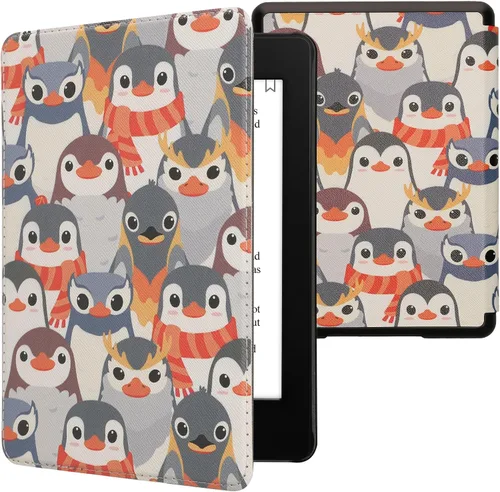 Vista 13 de kwmobile Funda compatible con Amazon Kindle Paperwhite 11. Generación 2021 - Funda para lector electrónico - Libros y páginas Beige/Marrón/Dorado