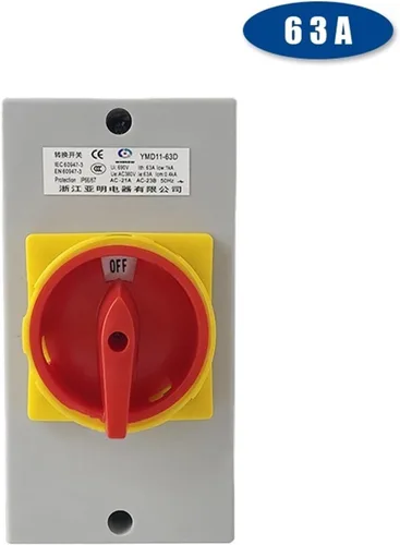 Vista 3 de YMD11-63D Interruptor de aislamiento de dos posiciones de encendido y apagado 63A 3P Conversión de leva de candado con carcasa de caja impermeable
