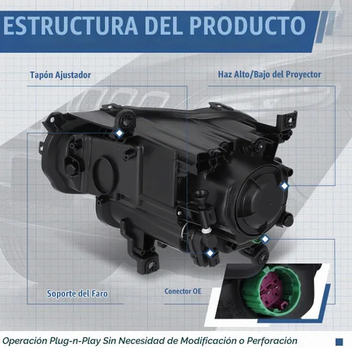 Vista 5 de Auto Dynasty Conjunto de faros LED DRL compatibles con Jeep Cherokee 2014-2018, 4 pares de faros halógenos de repuesto con tira de luz