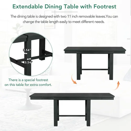 Vista 3 de RuiSiSi 6 Piece Solid Wood Dining Table Set, Farmhouse Extendable Kitchen Table with a Bench and 4 Padded Chairs, 4-6 Dining Table Set with Bench