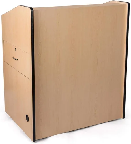 Vista 6 de Displays2go Podio multimedia rodante con estantería ajustable - (OLILCTMMLBK)